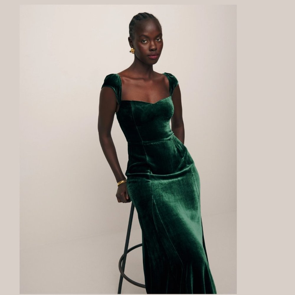 🆕 Reformation Bryson Dress / Forest Velvet/ Size 4 / ✂🏷️
